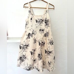 NWT H&M Cream & Black Floral Linen Dress